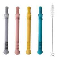 Kūdikių kramtukas Saugus silikoninis kramtomas šiaudelis Žaislas Daugiaspalvis kūdikių krūminių dantų kramtukas Kramtukai kūdikiams 4pcs + 1 brush