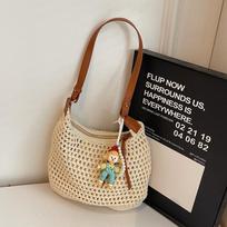French Niche Woven Tote Bag for Women: 2026 Spring/Summer Beach Casual Vacation Single Shoulder Underarm Bag Bag Only chaki
