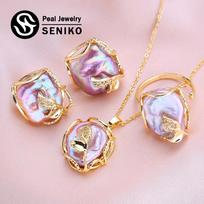SENIKO Fashion Leaf Baroko perlų vėrinys Auskarai Gėlavandenių perlų papuošalų rinkiniai Moterims Gėlavandenių perlų karoliai Perlų auskarai A