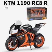 1/10 skalės Welly KTM 1190 RC8 R lydinio motociklo modelis, metalinės žaislinės transporto priemonės, motociklų modelis, didelis modeliavimas, kolekcija, dovanos vaikams 1/10-20.7x7.4x12cm juoda/oranžinė