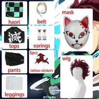 Tanjirou Kamado Cosplay Anime Demon Slayer Kimetsu No Yaiba Cosplay Kostiumų uniforma Haori Kimono Peruko kostiumas Helovinas suaugusiems L-(Full set+wig)