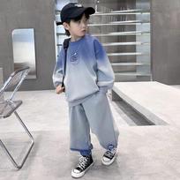 Spring Teenage Boy Girl Clothes Set Children Sports Gradient Sweatshirt Pullover Top and Pants Bottom 2pcs Suit Cotton Tracksuit 130 žalia