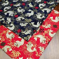 Japoniško auksu štampuoto karpio medvilninis audinys Naujųjų Metų Hanfu Cheongsam raudona