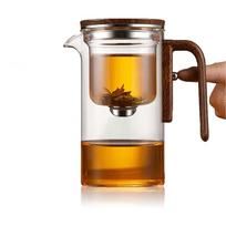 600ML Kerintis Arbatinukas Stiklinis Virdulys Arbatinukas su Medine Rankena Vieno Paspaudimo Jungiklis Arbatos Filtravimas Arbatinukai Puer Arbatos Puodelių Rinkinys