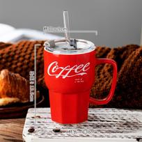 Coke Puodelis su šiaudeliu Aukštos vertės keraminis puodelis Didelės talpos vandens puodelis Poros puodelis Biuro kavos puodelis Nešiojamas 500ml