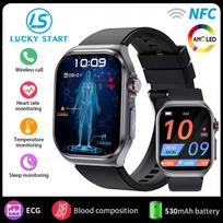 Mikro-fizinis tyrimas AMOLED išmanusis laikrodis vyrams EKG kraujo sudėtis sveikatos stebėjimas Bluetooth skambutis moterims sportinis išmanusis laikrodis silicon juoda