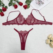 Permatomų nėrinių liemenėlė ir stringai pilnoms krūtinėms Extra Small bordinė