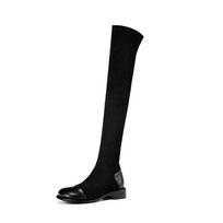 FOREADA Women Thigh High Long Boots Round Toe Block Mid Heels Gogo Boots Concise Ladies Fashion Shoes Winter Black Brown 43 33 juoda