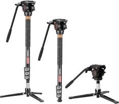 "Cayer FP34" monopodas su kojelėmis, 71" aliuminio teleskopinis fotoaparato monopodas su skysčio galvute ir 3 kojų trikojo pagrindu, skirtas "Canon Nikon" "Sony" "Olympus Panasonic" DSLR fotoaparatui