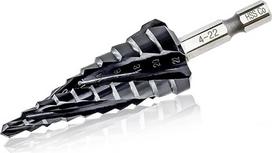 "Kobalt" HSS žingsninis grąžtas M35 - skersmuo 4-22 mm Keturi spiraliniai grioveliai 10 žingsnių grąžtas su 6,35 mm greito keitimo / šešiakampiu kotu, skirtas metalui Aliuminiui Nerūdijančiam plienui Medienai Plastikui Nerūdijančiam plienui