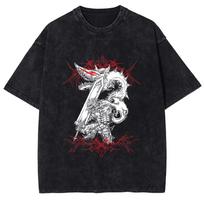 Berserk Guts (Black Swordsman) & Brand of Sacrifice Vintage Washed Double-Sided Anime T-Shirt, Unisex Dark Fantasy Manga Fan Streetwear Tee L