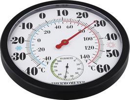 Großes Wandthermometer-Hygrometer für den Innen- und Außenbereich, 25,4 cm, weiß, Temperatur- und Luftfeuchtigkeitsmesser mit mechanischem Uhrwerk, leicht ablesbare Gartendekoration