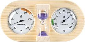 Holz-Sauna-Thermometer, Hygrometer und 15-Minuten-Sanduhr aus Kiefernholz mit Glaslinse für genaue Temperatur- und Luftfeuchtigkeitsmessungen in Saunaräumen, Cafés, Badezimmern oder zu Hause (lila)