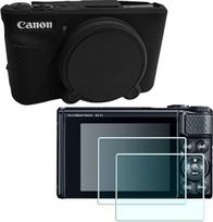 Juodas silikoninis fotoaparato dėklas + ekrano apsauga, suderinamas su skaitmeniniu fotoaparatu "Canon PowerShot G7 X Mark III" (Priedai), G7X Mark III fotoaparato apsauginis dėklas iš gumos, nuimamas