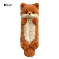 Fox Shape Pen Bag Plush Stationery Pouch Cute Pencil Case  School Office balta