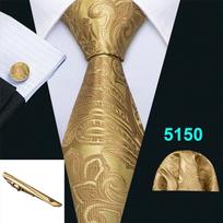 Barry.Wang kaklaraiščiai vyrams Paisley Stripes šilko kaklaraištis Hanky ​​rankogalių segtukas Auksinis kaklaraiščio segtukas vestuvių verslui N-5150