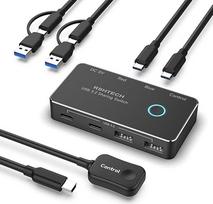 RSHTECH 10Gbps Kvm jungiklis 2 kompiuteriams 2 monitoriams - USB 3.2 jungiklis 2 in 1 Out - USB jungiklis su 2 A tipo ir 2 C tipo jungikliais - apima stalinį valdiklį ir 2 duomenų perdavimo kabelius - aliuminis