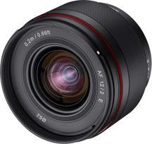 Samyang AF 12 mm F2.0 E objektyvas "Sony E" - automatinio fokusavimo APS-C plataus kampo fiksuoto židinio nuotolio objektyvas, skirtas "Sony E" laikikliui APSC, skirtas "Sony Alpha 6600 6500 6400 6300 6100 6000 5100 5000 NEX" fotoaparatams, juodas
