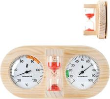 Sauna-Thermometer und Hygrometer, Wandmontage, Temperatur- und Luftfeuchtigkeitsmesser, mit 15-Minuten-Sanduhr-Timer für Dampfbad (A)