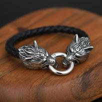 Aukštos kokybės nerūdijančio plieno Nordic Viking Odin vilko galvos plieno apyrankė ir odinė apyrankė Punk vyriški talismanai papuošalai dovana vyriška apyrankė Leather bracelet