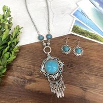 Vintažiniai nacionaliniai turkio karoliai Bohemiškas universalus temperamentas perdėtas retas turkio spalvos pakabukų karoliai auskarų rinkinys