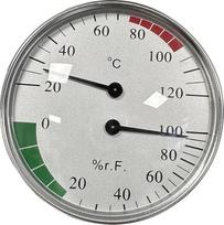 Temperatur- und Luftfeuchtigkeitsmesser für Sauna, silberweiße Legierung, Thermometer-Hygrometer-Kombination, Dual-Display, Wandhalterung, keine Batterie erforderlich
