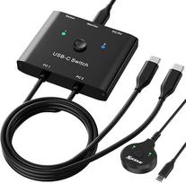 USB C jungiklis 2 kompiuteriams 8K @ 60Hz 2 in 1 USB-C jungiklis, MLEEDA C tipo KVM jungikliai 2 nešiojamiesiems kompiuteriams dalytis 1 monitoriumi arba dokine stotimi, su 2 USB 3.1 Gen2*2 kabeliais ir darbalaukio valdikliu