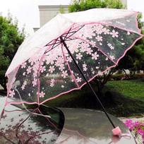Sustiprintas Skaidrus Tris Kartus Sulankstomas Skėtis nuo Lietaus Japoniškos Vyšnios Žiedai Plastikinis PVC Skaidrus Sakura Falbala Skėčiai Moterims parapluie Princesės Skėtis