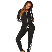2 Pcs/Set Women Hoodie Pants Suit Hooded Long Sleeves Solid Color Zip-up Coat Elastic High Waist XL juoda
