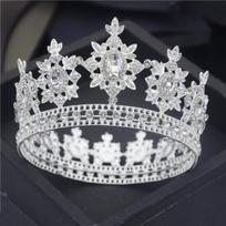 Apskrita diadema karalienei, karaliui, metalinė, su kristalais, vestuvinė karūna, nuotakos tiaros, grožio konkurso galvos papuošalas, vakarėlio plaukų papuošalas sidabro baltos spalvos