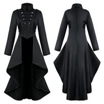 Moteriškas madingas paltas Steampunk vintažinis frakas Striukė Gotikinis paltas Moteriška uniforma kostiuminė striukė madingi viršutiniai smokingai XXXL juoda