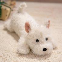 Kawaii Pūkuotas Plaukas Vestų Škotų Terjeras Baltas Terjeras Pliušinis Minkštas Šuniuko Pliušinis Žaislas Iškamšytas Realistiškas Gyvūnas Nuraminantis Lėlė Pagalvė 43cm balta