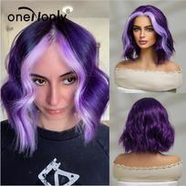 Violetinis perukas Lolita Moteriški garbanoti Moteriški trumpi Perukai Vakarėlis Helovinas Cosplay Perukas Makiažo įrankiai Aukštos kokybės sintetiniai plaukai
