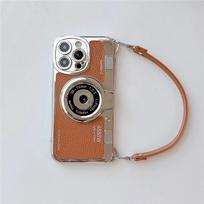 Luxury Retro Stereo Camera Hand with Lanyard Phone Case For iPhone 16 15 14 Plus 13 12 11 Pro Max Leather Pattern Case iPhone 15 auksas