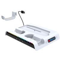 PS5 PRO/Slim RGB aušinimo stotelė: Konsolės stovas, valdiklių įkroviklis, diskų laikiklis ir ausinių stovas