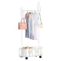 Drabužių stovas su krepšiu Coat Stand Judantis drabužių stovas su ratukais paltams, sijonams, marškiniams, megztiniams juoda