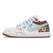 Jordan Air Jordan 1 Jūros druska Kokosas Atsparūs dilimui Žemi Klasikiniai Krepšinio Batai Unisex Balti Mėlyni Rudi DC0774-202(Team864-) 36 white