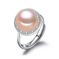 LSOOYH Pearl Jewelry Natūralūs gėlo vandens perlų žiedai moterims Madingi moteriški kubinio cirkonio CZ žiedai Adjustable Size oranžinė
