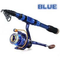 Kelioninė meškerės ritė 1,8–2,4 m teleskopinė meškerė 12BB spiningo ritė, nešiojamasis meškerės reikmenų rinkinys 1.8M Rod&Reel 1000 mėlyna