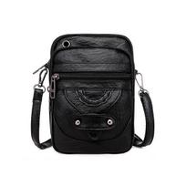Vintažinės „Crossbody“ telefono piniginė PU odinė pečių krepšys, moteriškos mini rankinės 13*6*19cm juoda