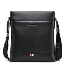 BISON DENIM madingas vyriškas krepšys natūralios odos verslo laisvalaikio vieno peties Crossbody vyriškos rankinės ant peties juoda