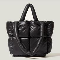 Yogodlns Winter New Down Tote Bag Didelės talpos rankinė ant peties Madinga minkšto audinio rankinė Moterų pirkinių krepšys Erdvė medvilniniai krepšiai 36*12.5*28cm juoda