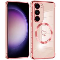 Samsung Galaxy S25 S24 Ultra S23 S22 Belaidis įkrovimas Atsparus smūgiams Meilės širdelės dengimas Magnetinis dėklas Viršelis Samsung S25 Ultra rožinė
