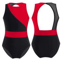 Šokių gimnastikos kostiumas vaikams mergaičių apvalia kaklą be rankovių tuščiavidurio nugaros šokių triko kombinezonas 12-14 Years juoda/balta