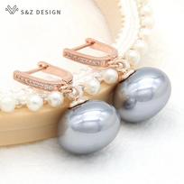 Trend Big Simulation Pearl Drop Auskarai Rožinio Aukso Spalva Kubinis cirkonio Auskaras Moterims Vestuvių Papuošalai Dovana white