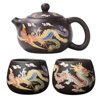 Arbatinukas Kinijos drakonas Phoenix Auspicious Zisha Clay Gongfu arbatos virdulys biriai arbatai Rankų darbo arbatos puodai su unikaliu spalvą keičiančiu efektu B