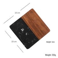 Akacijos medienos maisto padėklas su dervos marmuro padėkliuku - Puikiai tinka patiekti arbatą, duoną, vaisius ir vakarienę Black Square Marble Coaster (Halved)