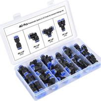 40 vnt. 1/4 colio greito atjungimo pneumatinės jungtys, stumiamos, kombinuotas rinkinys 40-piece combo pack