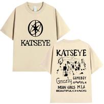 KATSEYE Dvipusiai juostu T-shirt, Unisex Globalios merginų grupės grafinis T-shirt, 100% medvilnės oversized gatvės stiliaus viršutinė dalis su dainų pavadinimais 4XL