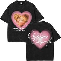 2026 Vintage Washed Sabrina Carpenter Short N Sweet Album TShirt Men Women Summer Casual Oversized T-shirt Y2k Harajuku Clothing Tees L smėlis